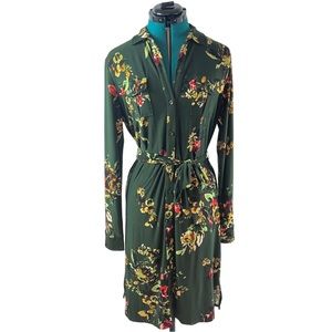 Jones New York Women Stretch Floral Belt Dress Long Sleeve Size (L)